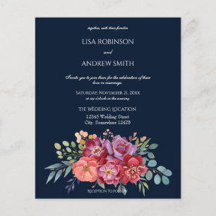 Prospectus 11,4 Cm X 14,2 Cm Circulaire Mariage Budget Pink Tropal Floral Navy
