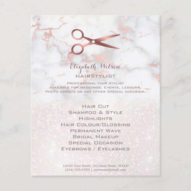 Prospectus 11,4 Cm X 14,2 Cm ciseaux de coiffure sur marbre rose (Devant)
