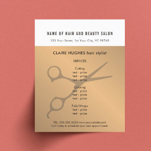 Prospectus 11,4 Cm X 14,2 Cm Ciseaux élégants blancs en faux or Salon de beauté
