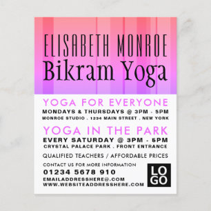 Prospectus 11,4 Cm X 14,2 Cm Classic Pink Striped Bikram Yoga Class Advertising