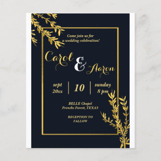 Prospectus 11,4 Cm X 14,2 Cm classique luxe noir et or mariage