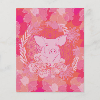 Prospectus 11,4 Cm X 14,2 Cm cochon, fleur de vie, bleu, mandala, zen, chakra,