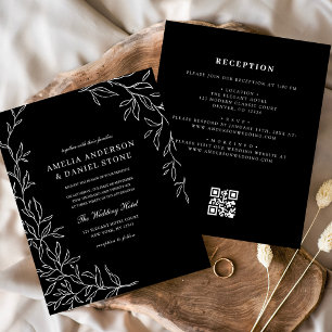 Prospectus 11,4 Cm X 14,2 Cm Code QR du budget Faire-part de mariage noir et bl