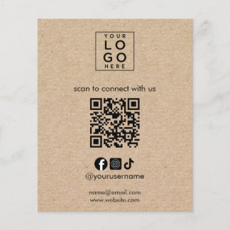 Prospectus 11,4 Cm X 14,2 Cm Code QR Logo Médias Sociaux pour Entreprise Kraft