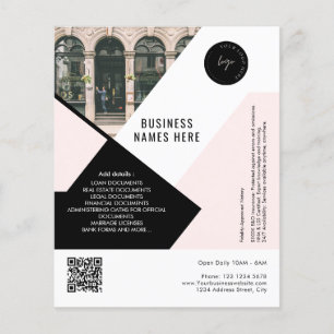 Prospectus 11,4 Cm X 14,2 Cm Code QR Logo Personnalisé Photo Rose Simple Profes