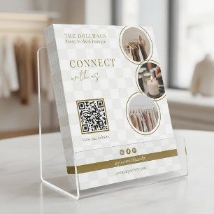 Prospectus 11,4 Cm X 14,2 Cm Code QR Photo Boutique Chic Neutral Checker