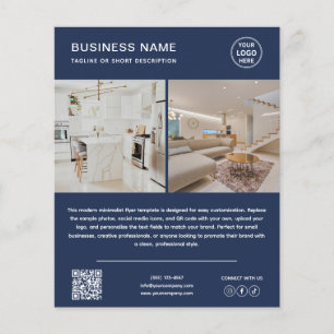 Prospectus 11,4 Cm X 14,2 Cm Code QR photo de logo minimaliste Bleu marine Entr