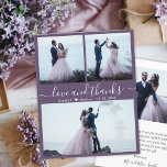 Prospectus 11,4 Cm X 14,2 Cm Collage de photos pas cher Mauve Mariage Merci Cir<br><div class="desc">Élégant "Amour et Merci" Mariage de script écrit à la main (3) Trois Photo Collage Merci personnalisé à bas budget abordable flyer. Un mariage élégant vous remercie modèle avec trois photos sur le devant et 1 photo sur le dos. ***VEUILLEZ NOTER! *** DÉPOSEZ POUR PLUS D'INFORMATIONS ! *** Avec le...</div>