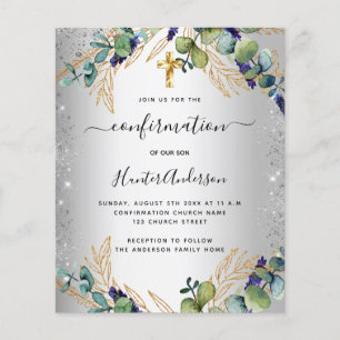 Prospectus 11,4 Cm X 14,2 Cm Confirmation d'argent eucalyptus vert invitation