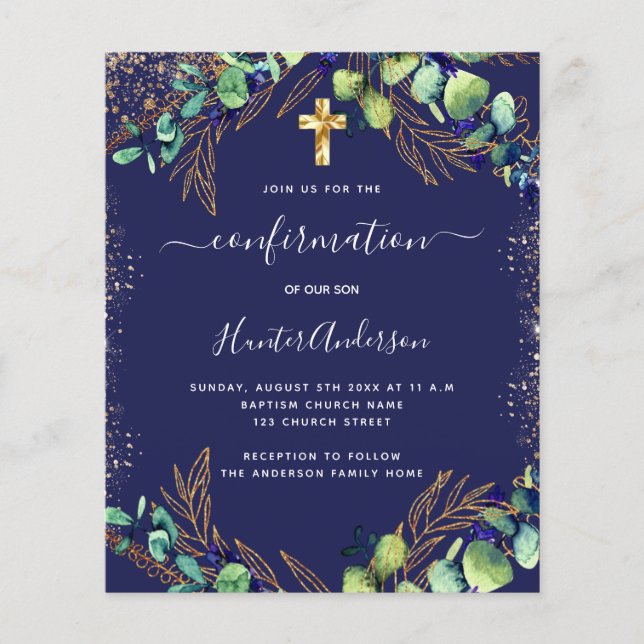 Prospectus 11,4 Cm X 14,2 Cm Confirmation eucalyptus vert invitation bleue (Devant)