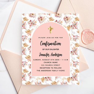 Prospectus 11,4 Cm X 14,2 Cm Confirmation pampas rose or invitation florale