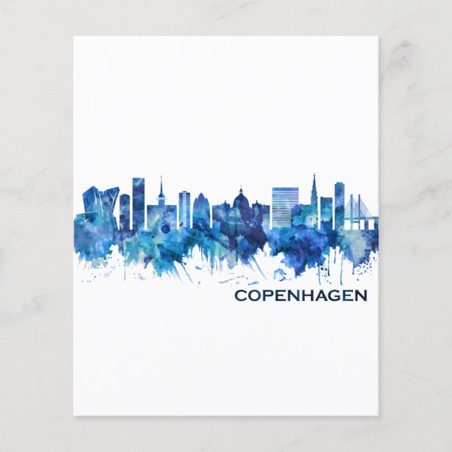 Prospectus 11,4 Cm X 14,2 Cm Copenhague Danemark Skyline Bleu (Devant)