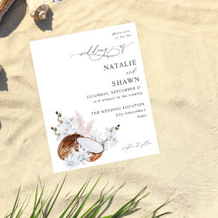 Prospectus 11,4 Cm X 14,2 Cm Corail de noix de coco et Mariage floral blanc