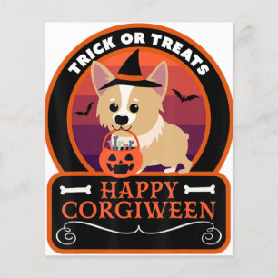 Prospectus 11,4 Cm X 14,2 Cm Corgi Chien Happy Corgiween Trick ou Traite Funny