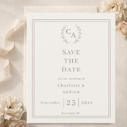 Prospectus 11,4 Cm X 14,2 Cm Couronne de monogramme taupe ivoire pour Save the 