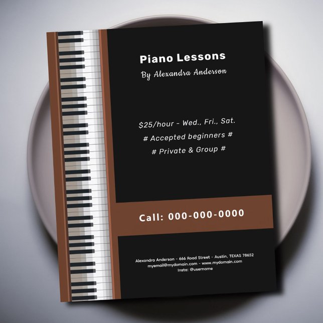 Prospectus 11,4 Cm X 14,2 Cm Cours de piano (Piano Lessons Flyer)