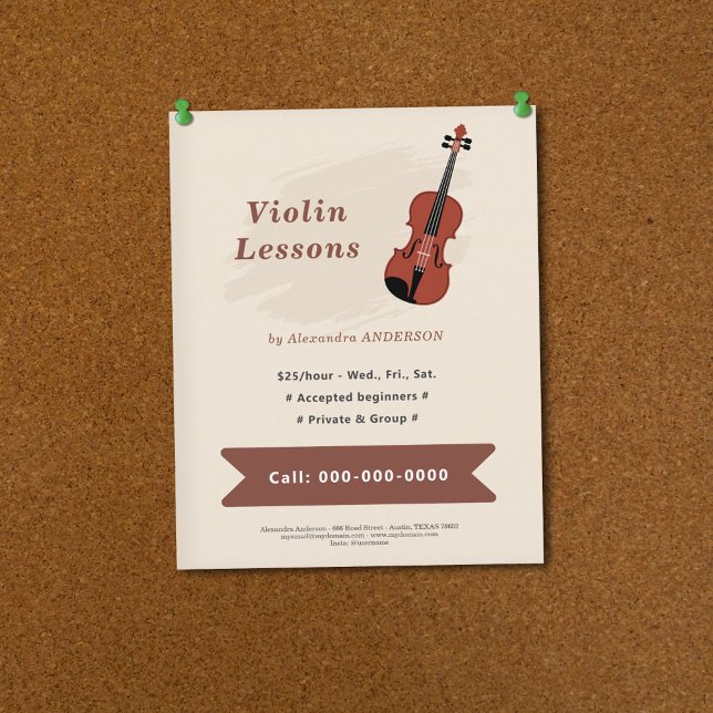 Prospectus 11,4 Cm X 14,2 Cm Cours de violon (Violin Lessons Flyer)