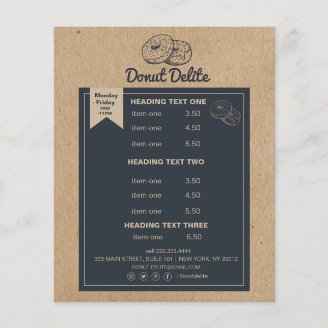 Prospectus 11,4 Cm X 14,2 Cm craft paper donut bakery pattern flyer (Devant)