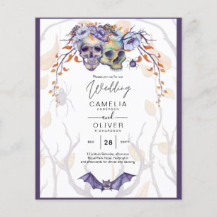 Prospectus 11,4 Cm X 14,2 Cm Crâne gothique Faire-part de mariage violet orange