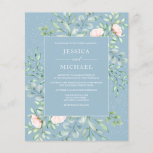 Prospectus 11,4 Cm X 14,2 Cm Crème verte Roses Dusty Blue Faire-part de mariage