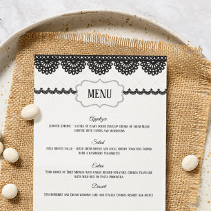 Prospectus 11,4 Cm X 14,2 Cm Dentelle noire sur le menu de mariage personnalisé