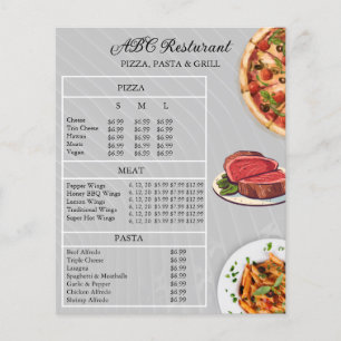 Prospectus 11,4 Cm X 14,2 Cm Dépliant de menu de restaurant Conception imprim