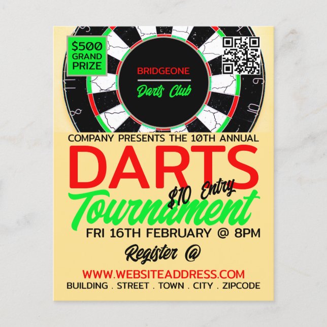 Prospectus 11,4 Cm X 14,2 Cm Dessin, Darts Tournament Publicité (Devant)