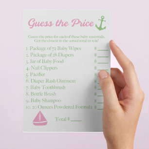 Prospectus 11,4 Cm X 14,2 Cm Devinez le jeu de Baby shower de prix thème nautiq