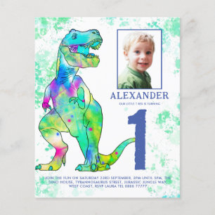 Prospectus 11,4 Cm X 14,2 Cm Dinosaur 1er anniversaire fête photo Budget