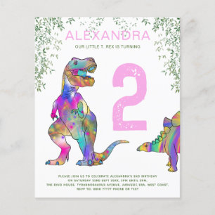 Prospectus 11,4 Cm X 14,2 Cm Dinosaur 2e Anniversaire Budget de fête Invitation