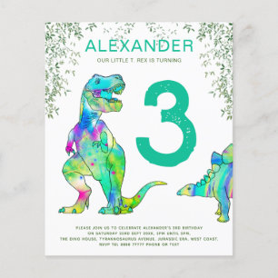 Prospectus 11,4 Cm X 14,2 Cm Dinosaur 3ème anniversaire invitations budget turq