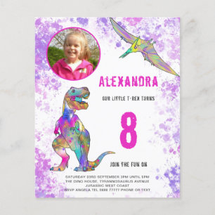 Prospectus 11,4 Cm X 14,2 Cm Dinosaur Anniversaire de la fête Photo Budget rose