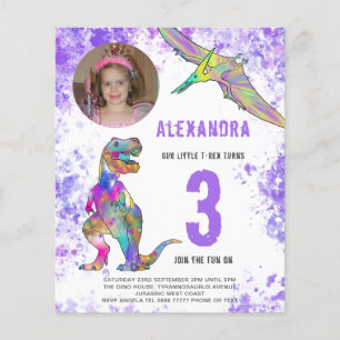 Prospectus 11,4 Cm X 14,2 Cm Dinosaur Girls Anniversaire de la fête Photo Budge