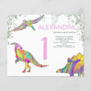 Prospectus 11,4 Cm X 14,2 Cm Dinosaure aquarelle 1er Anniversaire budget fête r