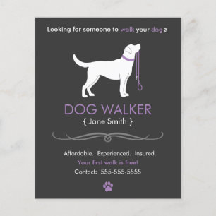 Prospectus 11,4 Cm X 14,2 Cm Dog Walker Walking Business Flyer Modèle petit