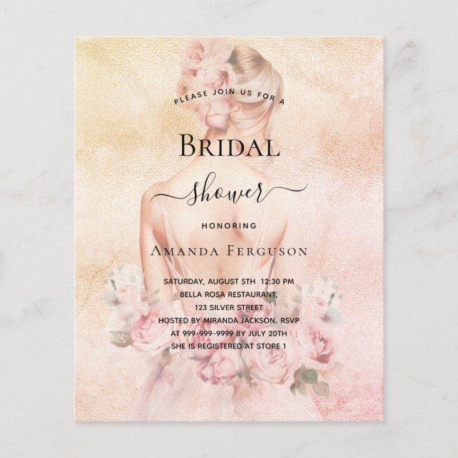 Prospectus 11,4 Cm X 14,2 Cm Douche nuptiale blonde mariée rose budget invitati (Devant)