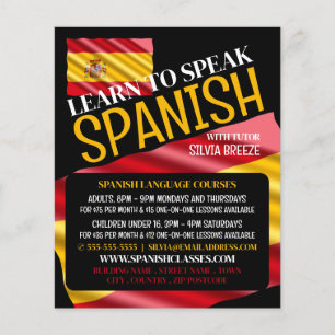 Prospectus 11,4 Cm X 14,2 Cm Drapeau Espagnol, Cours d'Espagnol Publicité