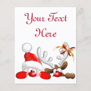 Prospectus 11,4 Cm X 14,2 Cm Drôle Père Noël et Reindeer Cartoon