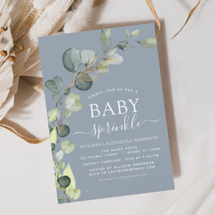 Prospectus 11,4 Cm X 14,2 Cm Dusty Blue Baby Sprinkwer Shower Invitation