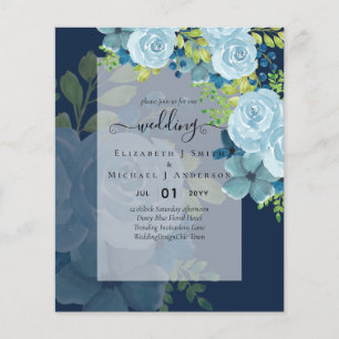 PROSPECTUS 11,4 CM X 14,2 CM DUSTY BLUE FLEURS INVITES DE MARIAGE - BUDGET