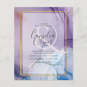 Prospectus 11,4 Cm X 14,2 Cm Dusty Purple Navy Blue Gold INK Wedding INVITE