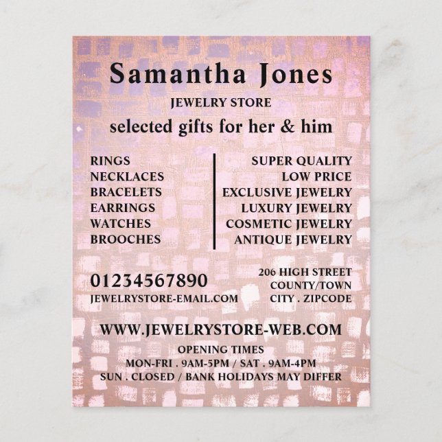 Prospectus 11,4 Cm X 14,2 Cm Effet mosaïque, magasin de bijoux (Devant)