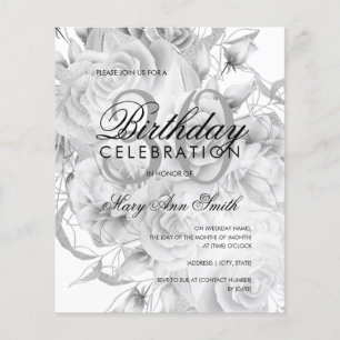 Prospectus 11,4 Cm X 14,2 Cm Elégant 30e anniversaire Floral Argent blanc Invit