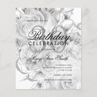 Prospectus 11,4 Cm X 14,2 Cm Elégant 30e anniversaire Floral Argent blanc Invit