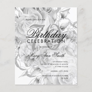 Prospectus 11,4 Cm X 14,2 Cm Elégant 70e anniversaire Floral Argent blanc Invit