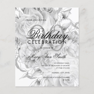 Prospectus 11,4 Cm X 14,2 Cm Elégant 90e anniversaire Floral Argent blanc Invit