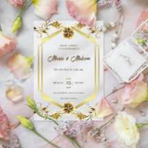 Élégant Faire-part de mariage moderne en or blanc