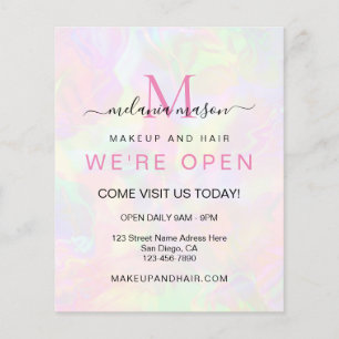 Prospectus 11,4 Cm X 14,2 Cm Elégant Faux Holographie Nous sommes Open Iridesce