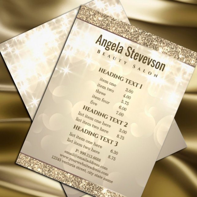 Prospectus 11,4 Cm X 14,2 Cm Élégant Flyer Pailleté Doré Brillante (#shinypricelist #zazzlemade #elegantopalpricelist #sparkle #light #bright #salepromotion #listofsale)