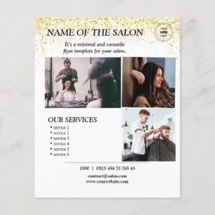 Prospectus 11,4 Cm X 14,2 Cm Elégant Gold Sparkle Salon Services Circulaire
